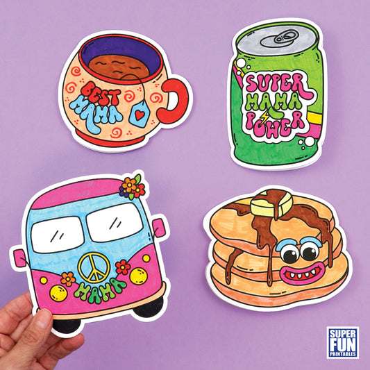 Retro Mother's Day Colouring Cards