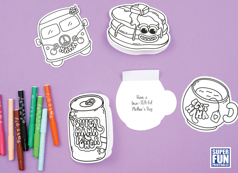 Retro Mother's Day Colouring Cards