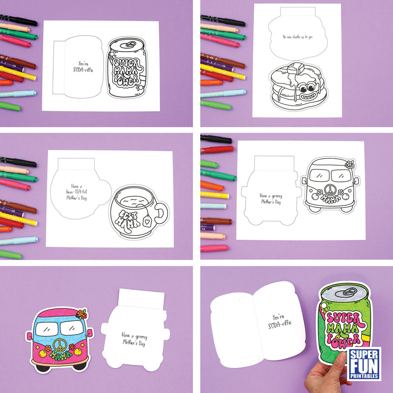 Retro Mother's Day Colouring Cards