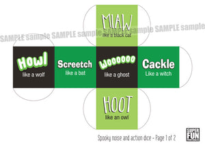 Spooky noise and action dice game