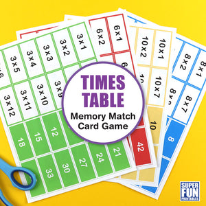 Times table memory match cards